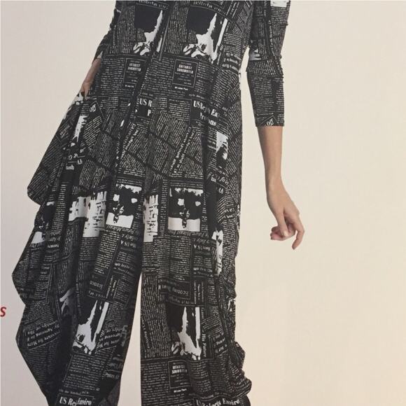 IC By Connie K Newspaper print women's jumpsuit Harem pants Medium Art to Wear - Picture 1 of 15